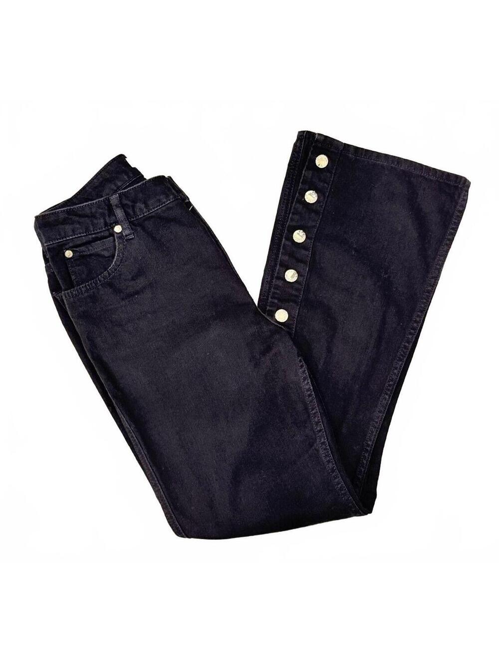 Sandro Snapy Snap Detailed High Rise Bootcut Jeans Black Gold Flare 38 / US 6